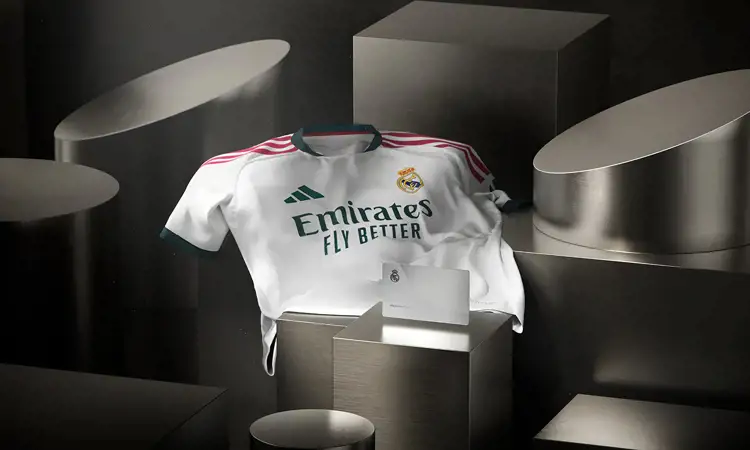 Real Madrid's 2026/27 adidas home kit pairs white with dark green and pink