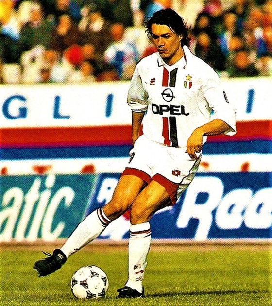 Paolo Maldini in AC Milan Lotto away kit 1997