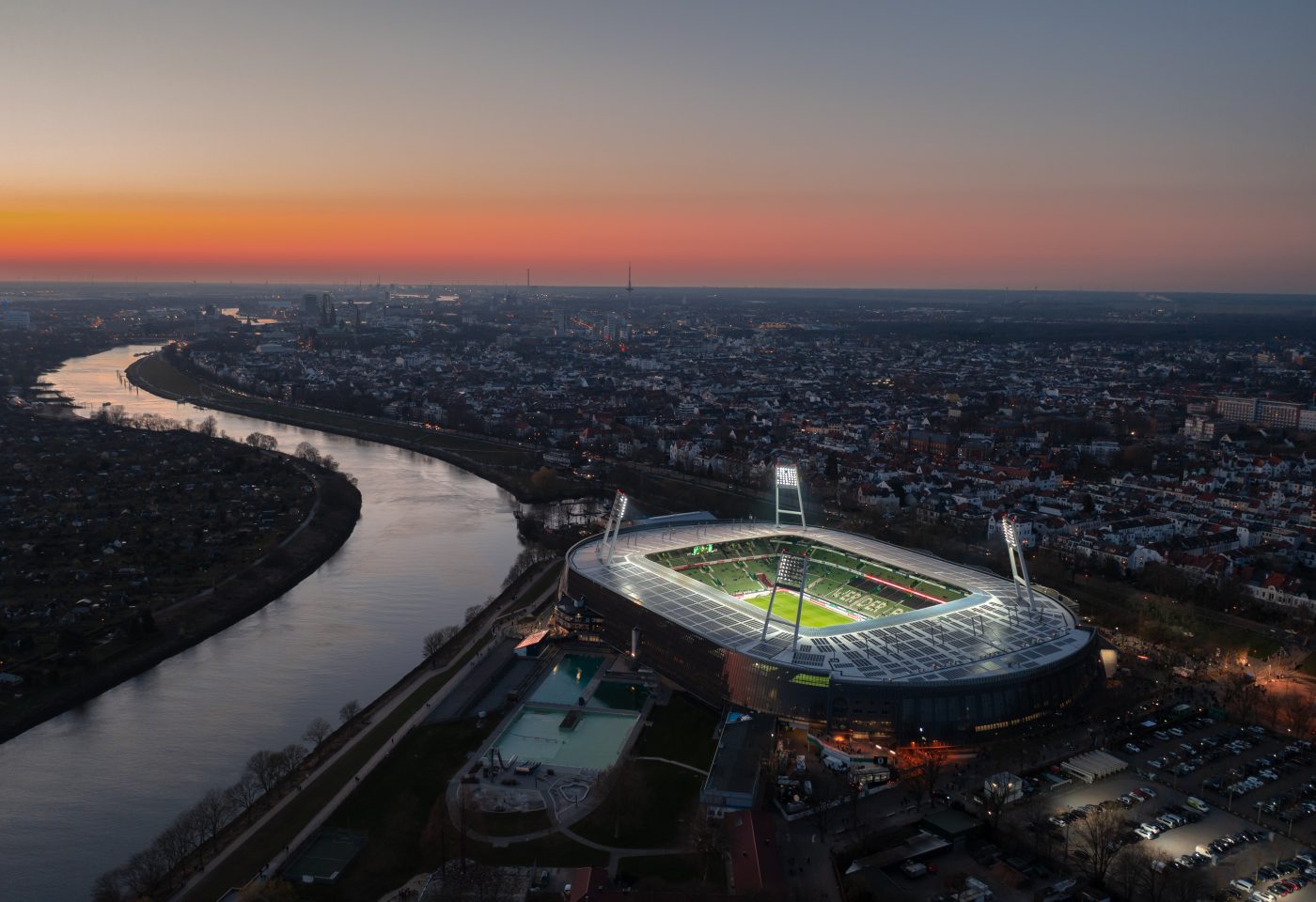 Weserstadion, Bremen, on the banks of the Weser river